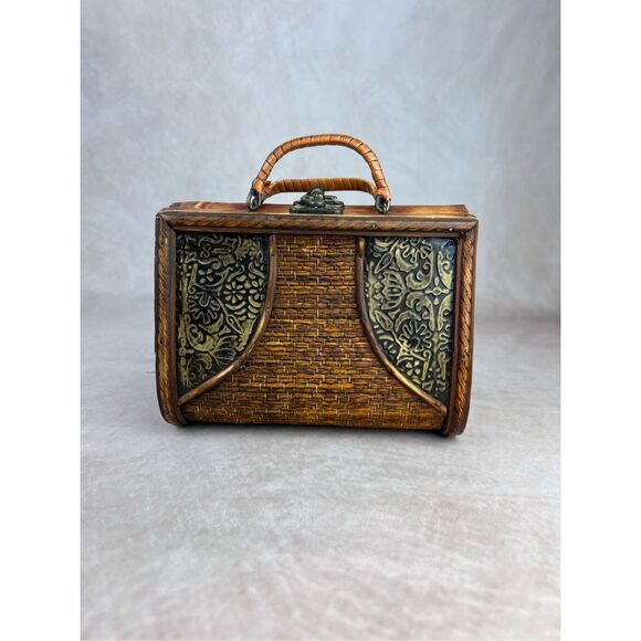 Vintage Wooden and Metal Purse Mod 1960s 1970s Handbag - Picture 1 of 9